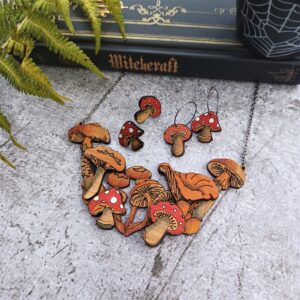 Mushroom Collection Necklace and Earrings by Beams and Bobbins Eco-Friendly Alternative Gothic Jewellery, Clothing, Accessories and Homewares