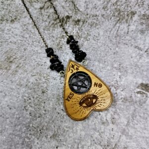 Pentagram Planchette Onyx Chip Bead necklace by Beams and Bobbins Eco-Friendly Alternative Gothic Jewellery, Clothing, Accessories and Homewares
