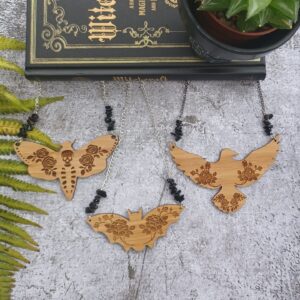 Engraved Necklace with Onyx Chip Beads by Beams and Bobbins Eco-Friendly Alternative Gothic Jewellery, Clothing, Accessories and Homewares