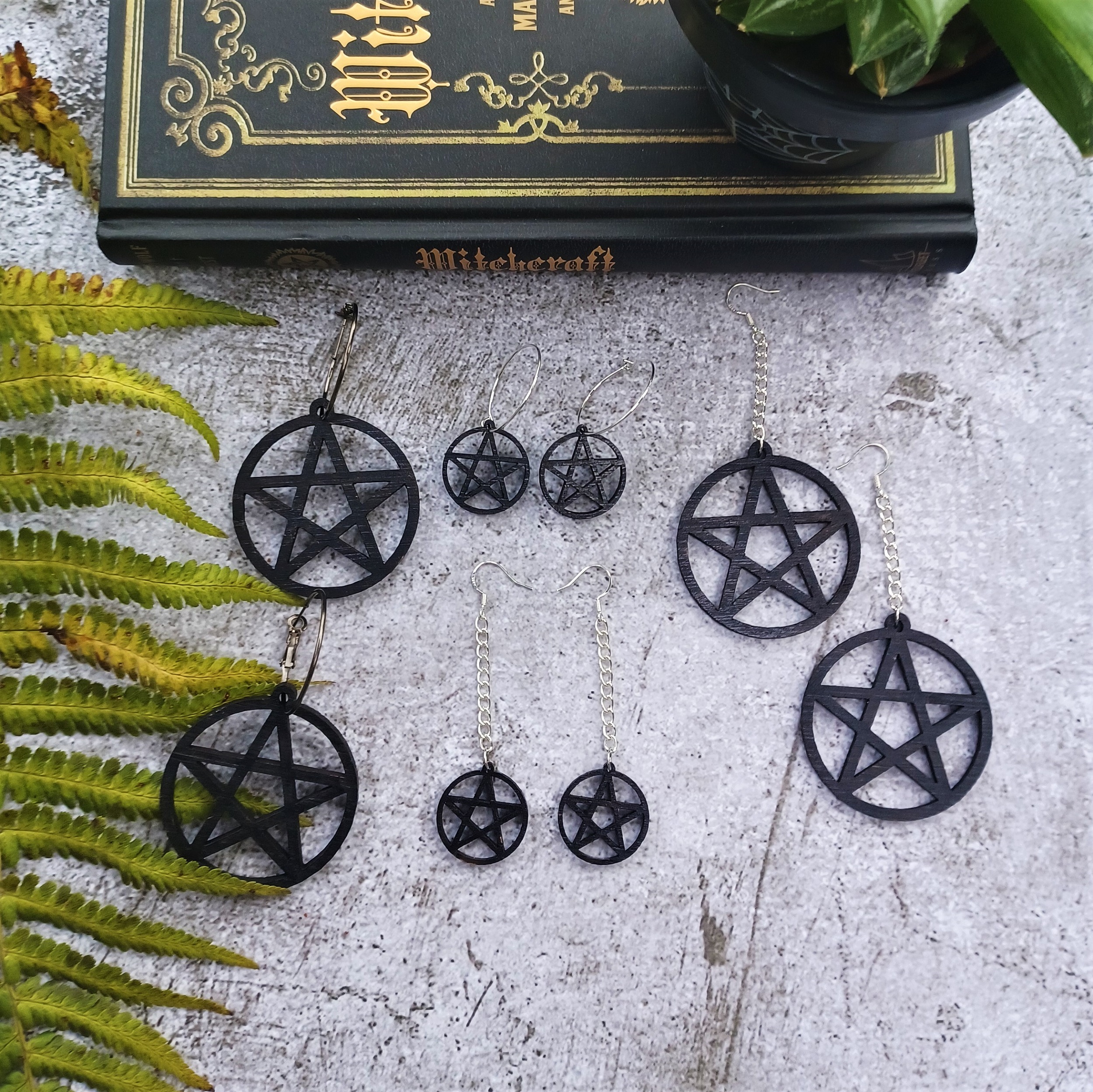 Pentagram Earrings by Beams and Bobbins Gothic Alternative Jewellery, Accessories and Homewares in the UK