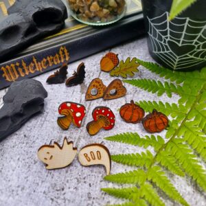 Spooky Bamboo Studs by Beams and Bobbins Eco-Friendly Gothic Alternative Jewellery and Gifts UK