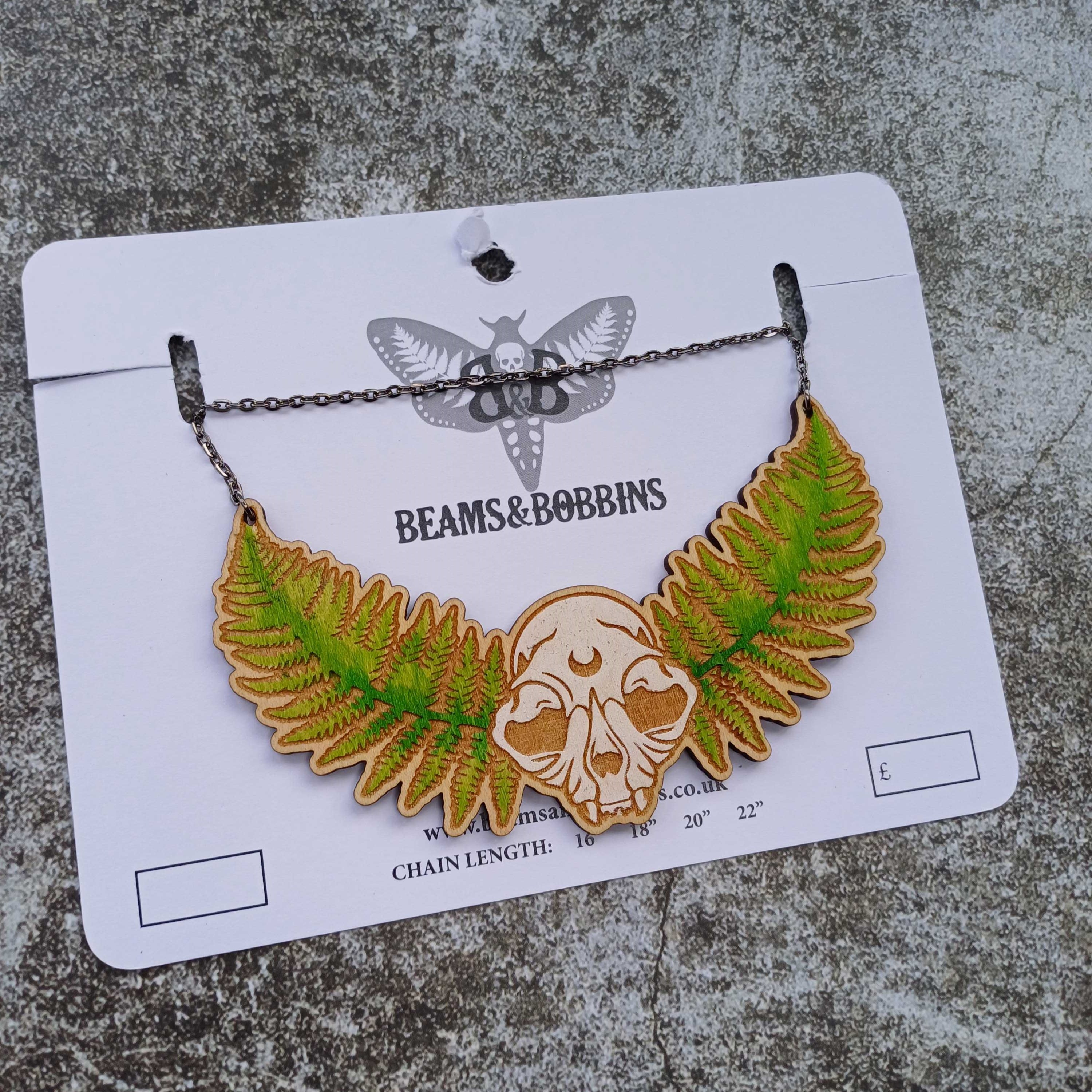 Cat Fern Skull Necklace