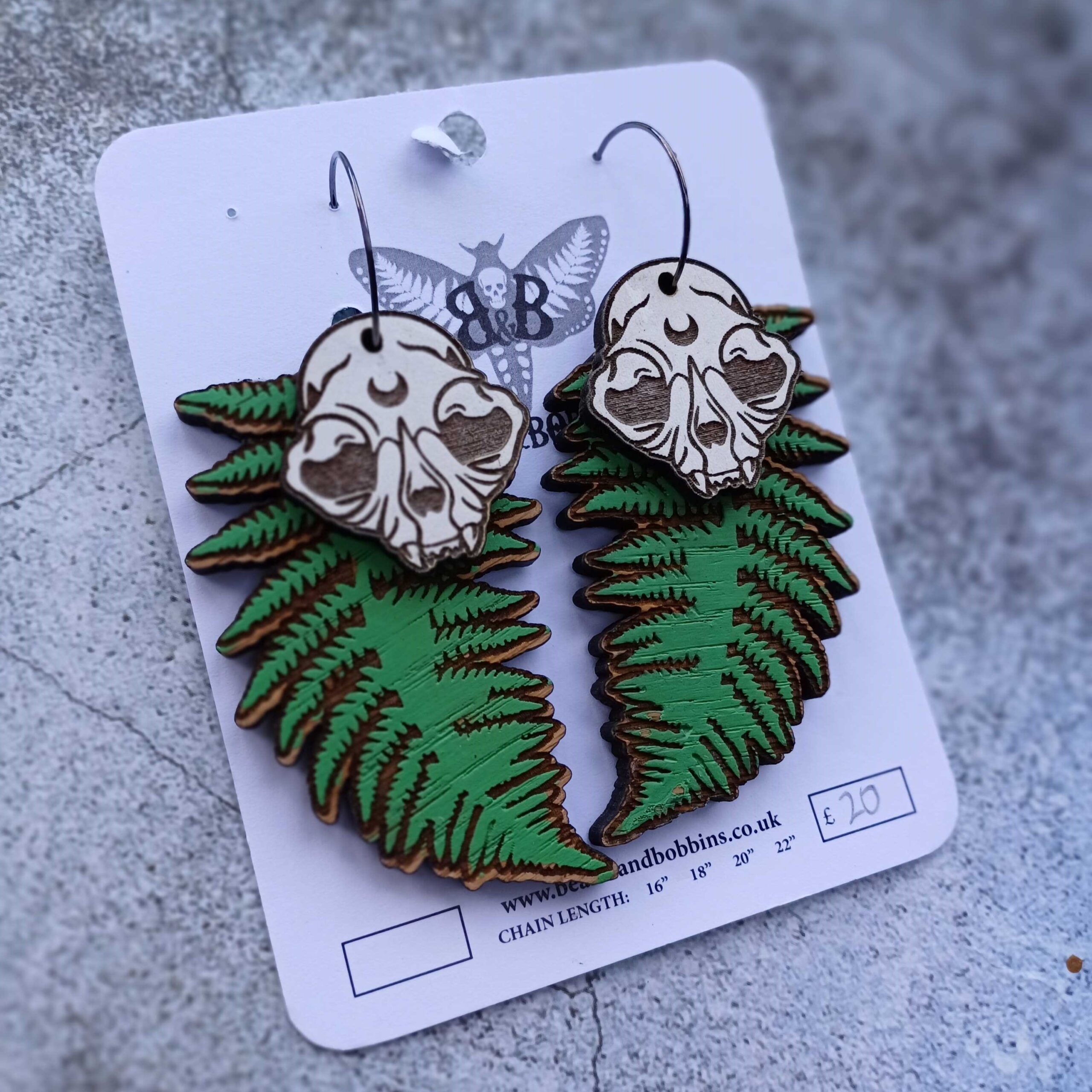 Cat Fern Skull Earrings